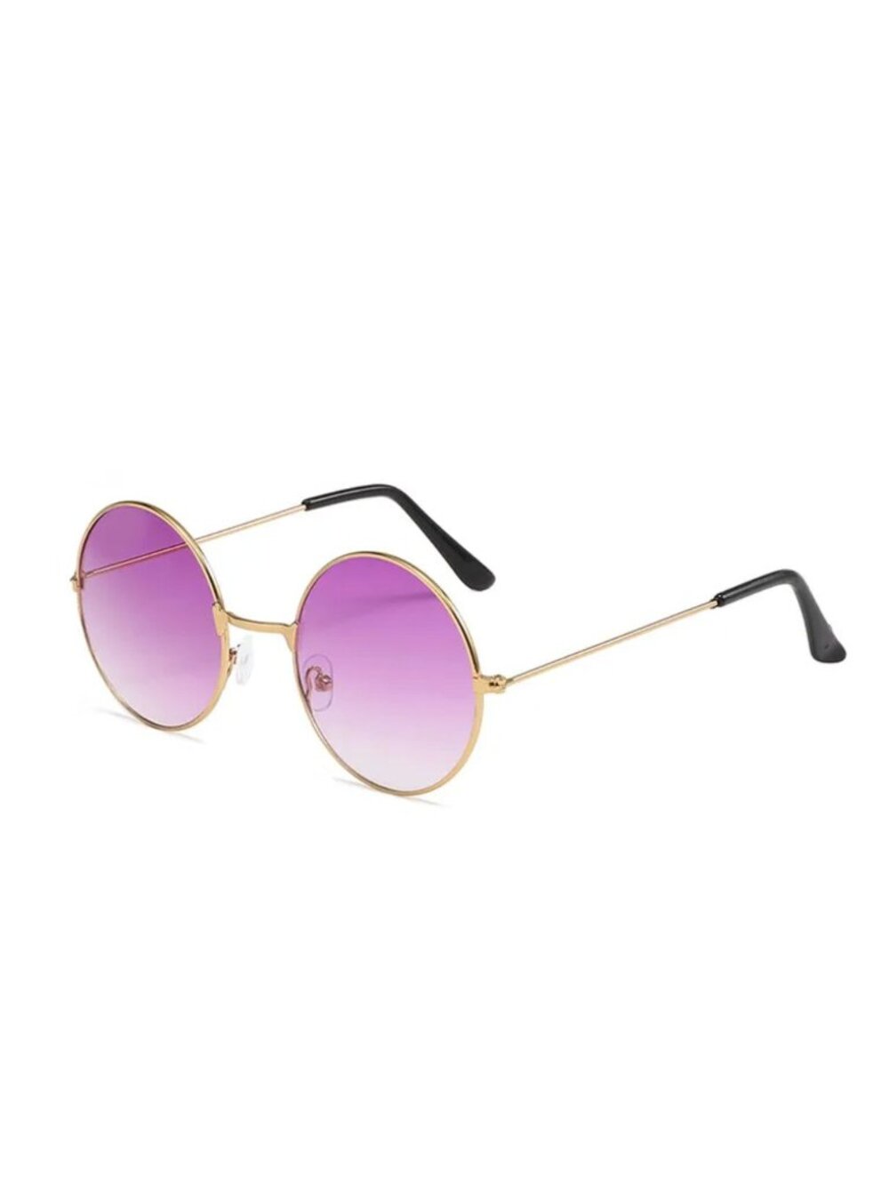 Retro Round Sunglasses With Gold Metal Frame & Light Purple Lenses